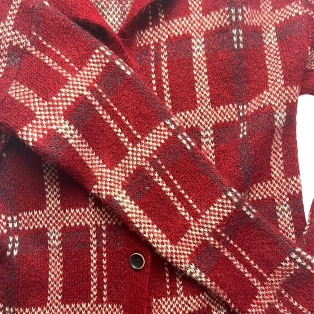 Zara Girls Winter Collection Knitwear Plaid Button Front Hooded Cardigan Size 13 - Picture 3 of 4
